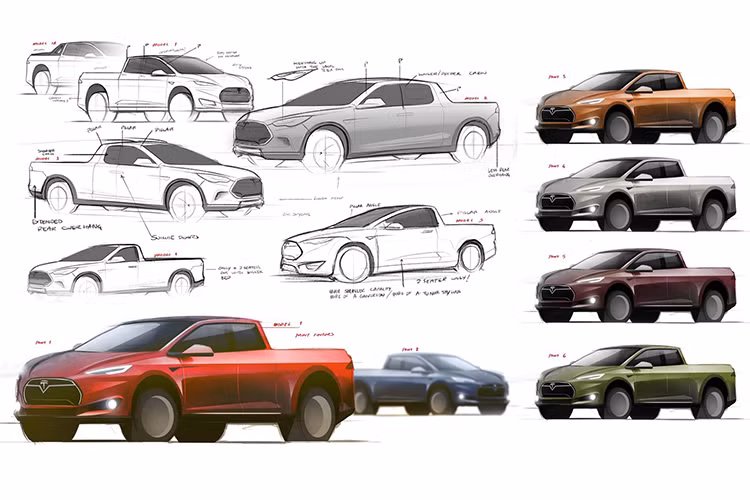 Trước đó, một số hình ảnh về mẫu bán tải điện Tesla cũng đã được hé lộ. Ngoại thất xe vẫn mang phong cách tối giản quen thuộc với lưới tản nhiệt cỡ lớn kết hợp cùng những đường gân chạy dọc từ đầu đến đuôi xe tạo cảm giác khỏe khoắn, hiện đại, hướng tới tương lai. Tuy nhiên, đây mới chỉ là ý tưởng chứ vẫn chưa phải là thiết kế chính thức. 