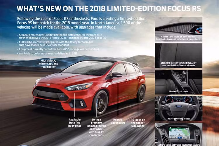 Được biết, phiên bản đặc biệt Ford Focus RS 2018 này sẽ được phân phối tại thị trường Anh chỉ có số lượng giới hạn 300 chiếc. Giá bán cho phên bản này là 36.295 Bảng Anh (tương đương khoảng 1,1 tỷ đồng). 