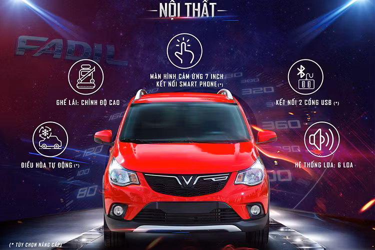 Nội thất của xe cỡ nhỏ VinFast Fadil khá hiện đại với vô-lăng tích hợp các chức năng điều khiển, kết nối USB/Bluetooth với tuỳ chọn nâng cấp: điều hoà tự động, màn hình giải trí cảm ứng. 