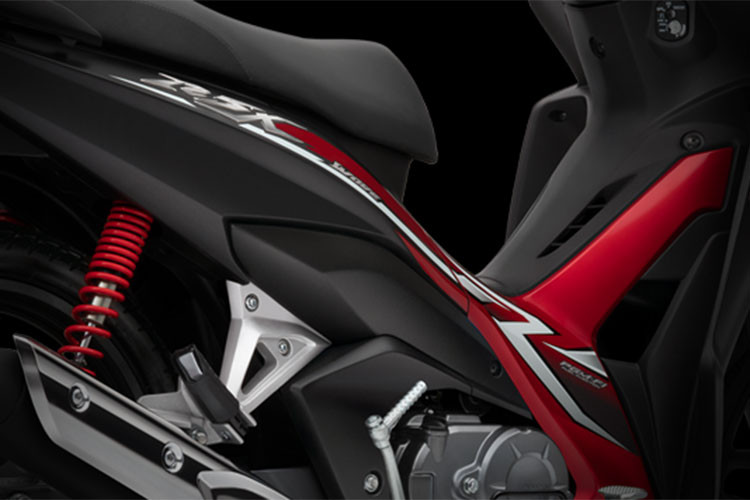 Tem xe mới còn là sự phối hợp các mảng mầu một cách uyển chuyển và là sự pha trộn màu sắc dù đơn giản nhưng đầy hiệu quả. Tổng thể xe mang phong cách khỏe khoắn, thể thao đặc trưng của dòng xe RSX mà vẫn tạo được chất riêng. Thể hiện rõ nhất điểm này là chi tiết chắn bùn trước với sự chuyển đổi màu sắc tương thích với tông màu yếm xe...