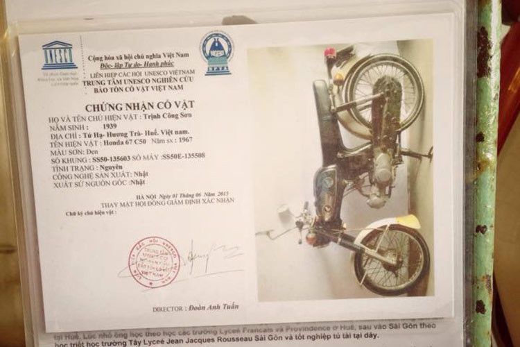 Theo anh Hà giá trị của chiếc xe nằm ở ý nghĩa lịch sử, kỷ vật của người nhạc sĩ nổi tiếng ở Việt Nam. “Chiếc xe này là vô giá về tinh thần, lịch sử”, anh Hà nói và cho biết, không có ý định bán chiếc xe máy Honda 67 đặc biệt này mà giữ làm kỷ niệm.