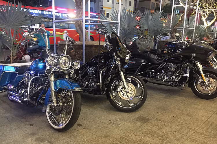 Sự có mặt của đoàn xe Harley-Davidson rước dâu tại đám cưới này đã gây không ít sự chú ý với những tiếng nổ "như sấm". Đặc biệt hơn, những chiếc xe này đều là "hàng thửa" được độ theo cách riêng và không giống nhau.