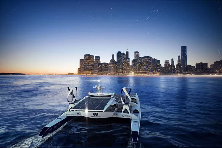 Trong video giới thiệu mới đây nhất của mình, hãng xe hơi Toyota đã cho biết chiếc tàu Energy Observer này có thể hoạt động dựa trên 3 nguồn năng lượng chính. Năng lượng gió từ 2 tua bin ở phía sau tàu.