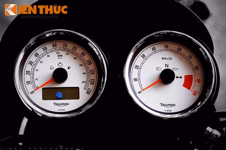 Đồng hồ công tơ mét đôi được thiết kế hoài cổ với một bên hiển thị tốc độ, một bên hiển thị vòng tua máy...