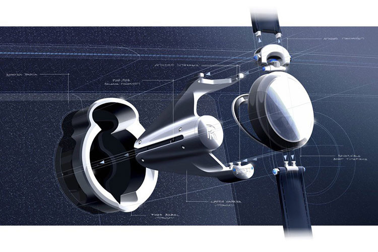 Cả hai mặt số phía sau đều được trang trí bằng các tác phẩm điêu khắc Bespoke hình chiếc Boat Tail. Các họa tiết này được thực hiện hoàn toàn bằng tay, khắc họa hoàn chỉnh các chi tiết bánh xe, tay nắm cửa, gương và nhiều chi tiết tinh xảo khác. Đội ngũ của Rolls-Royce và Bovet 1822 đã hợp tác chặt chẽ với nhau để đảm bảo lớp sơn mài của tác phẩm nghệ thuật này mang màu ton-sur-ton với chiếc Boat Tail nguyên bản. 