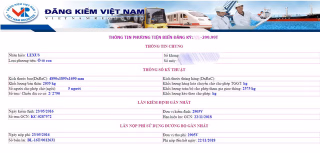 Sau khi ttìm hiểu và tra cứu trên trang web của cục đăng kiểm Việt Nam, chiếc biển đẹp như mơ "tứ quý" 9 thuộc sở hữu của mẫu SUV hạng trung Lexus RX350 và vẫn còn hiệu lực đến ngày 22/11/2018. Như vậy chiếc Range Rover đã "mượn biển" của Lexus RX350 để dạo phố.