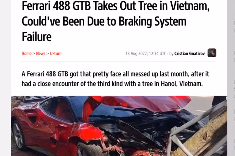 Bao Tay dua tin vu tai nan Ferrari 488 GTB 