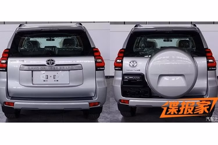 Đằng sau của mẫu xe Toyota Land Cruiser Prado 2018 xuất hiện cụm đèn hậu cải tiến, đèn sương mù được thay đổi vị trí cùng cản va và cửa khoang hành lý khác biệt. Vỏ lốp dự phòng của Toyota Land Cruiser Prado 2018 có vẻ như được bê nguyên từ phiên bản cũ sang. 
