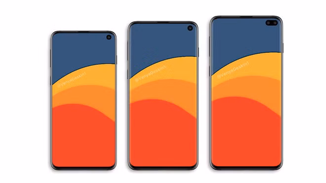 Máy sẽ có 3 phiên bản bao gồm S10, S10 Lite và S10+ với kích thước màn hình tương đương 5,8 inch, 6,1 inch cùng 6,4 inch. Cả 3 model này đều dùng tấm nền super AMOLED của Samsung, được tích hợp cảm biến vân tay trong màn hình. Ảnh: VenyaGeskin1.