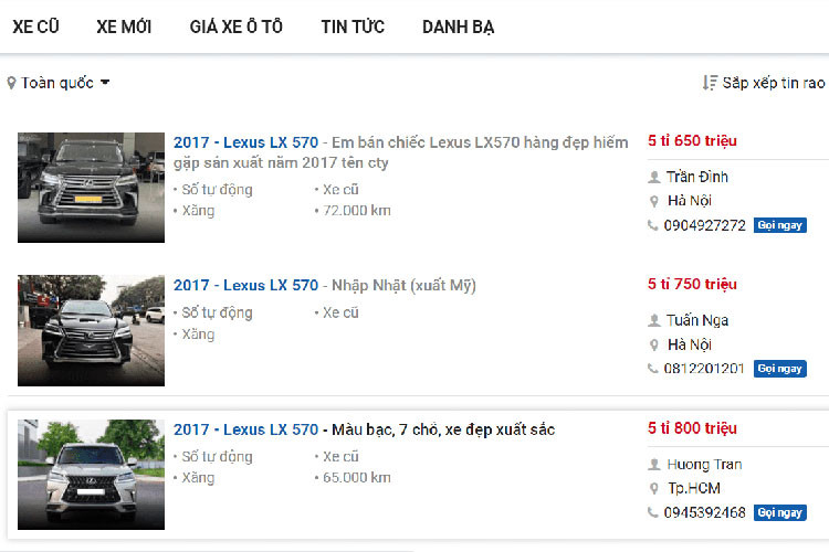 Cụ thể, trên thị trường xe cũ hiện nay những chiếc Lexus LX 570 đã qua sử dụng đời 2017 được chào bán với giá từ 5,650 - 5,750 tỷ đồng, ODO loanh quanh hơn 7 vạn km. Tại thời điểm mở bán mới vào năm 2017, giá xe Lexus LX 570 chính hãng được niêm yết ở mức 7,81 tỷ đồng.