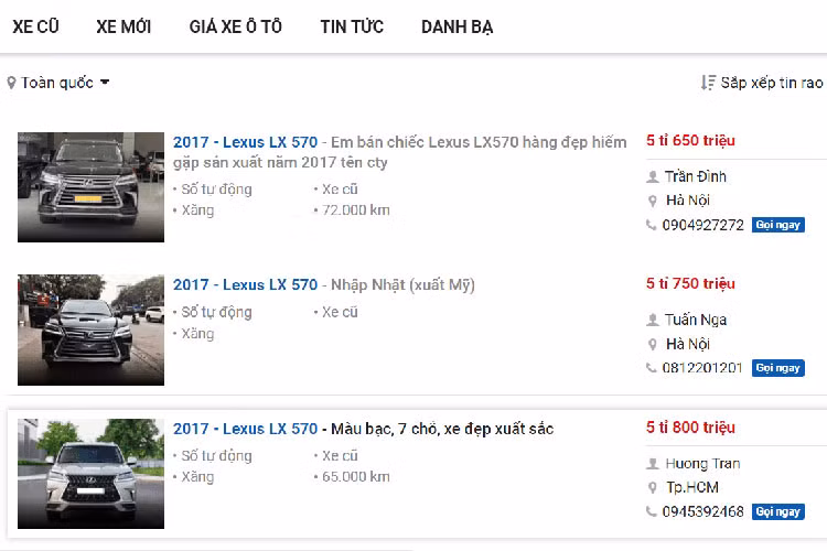 Cụ thể, trên thị trường xe cũ hiện nay những chiếc Lexus LX 570 đã qua sử dụng đời 2017 được chào bán với giá từ 5,650 - 5,750 tỷ đồng, ODO loanh quanh hơn 7 vạn km. Tại thời điểm mở bán mới vào năm 2017, giá xe Lexus LX 570 chính hãng được niêm yết ở mức 7,81 tỷ đồng.