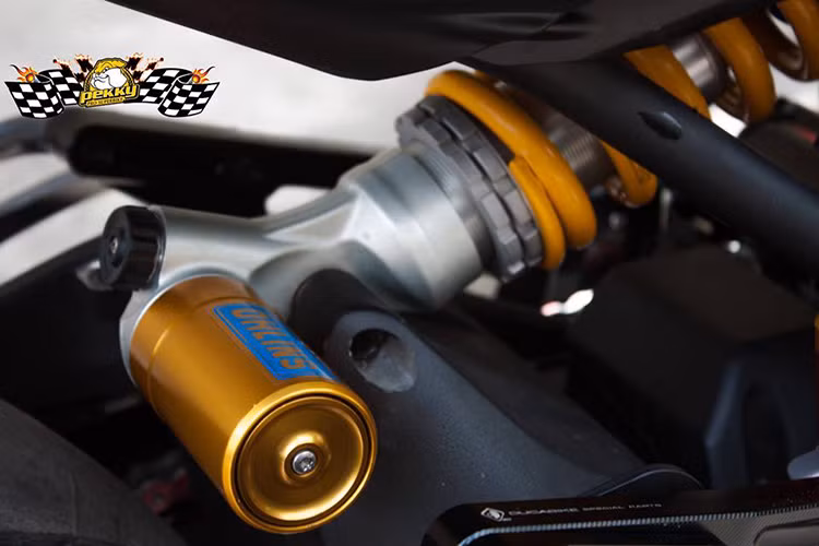 Giảm sóc sau được trang bị dạng đơn với thương hiệu Ohlins cao cấp.