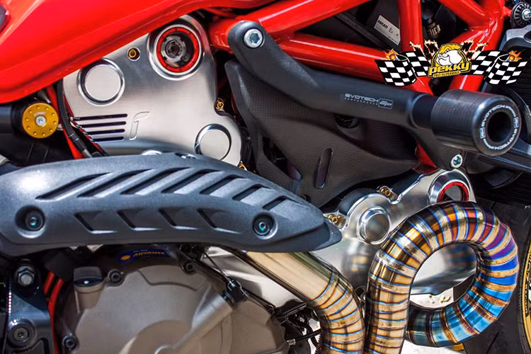 Cùng với pô Termignoni hàng hiệu, cổ pô nổi bật hơn với lớp tráng titan cực đỉnh.