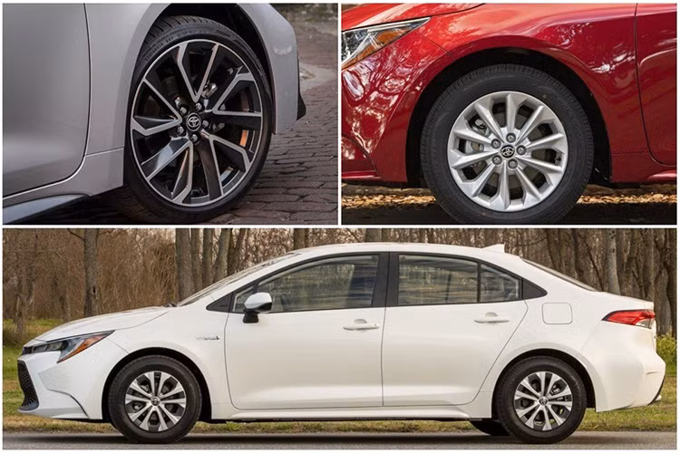 Cụm đèn pha cũng được thiết kế lại, sắc sảo tinh tế với dải đèn LED ban ngày hai tầng. Mâm xe hợp kim 5 chấu kép. Phía sau xe là ống xả nằm bên tay phải của cản sau, đồng thời cốp sau của xe nằm trên biển số cũng khác biệt so với phiên bản Corolla sedan hiện tại ở Mỹ và châu Âu.