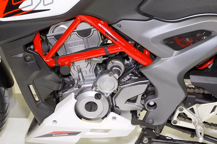 Dưới gầm xe là mỏ cày ốp phía trước động cơ giúp tạo kiểu dáng bắt mắt hơn cho mẫu naked-bike của Benelli. Cung cấp sức mạnh cho chiếc xe này là khối động cơ 249,2 phân khối, xi-lanh đôi, làm mát bằng dung dịch, công suất 24,5 mã lực tại 9.000 vòng/phút và mô-men xoắn cực đại 21 Nm tại 7.000 vòng/phút, tích hợp phun xăng điện tử, đi cùng hộp số 6 cấp.