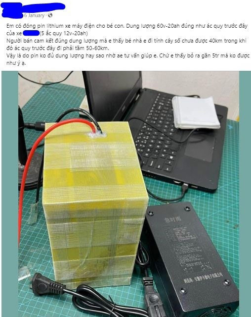 Dung pin xe may dien khong chinh hang, tiem an nguy co chay no