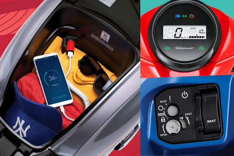 Mẫu xe ga Honda Genio 2019 sở hữu đồng hồ kỹ thuật số tích hợp đèn báo Eco. Khoá của xe vẫn là dạng cơ điện kèm nút bấm mở cốp giống như các phiên bản xe tay ga Honda mới đang bán trên thị trường hiện nay.