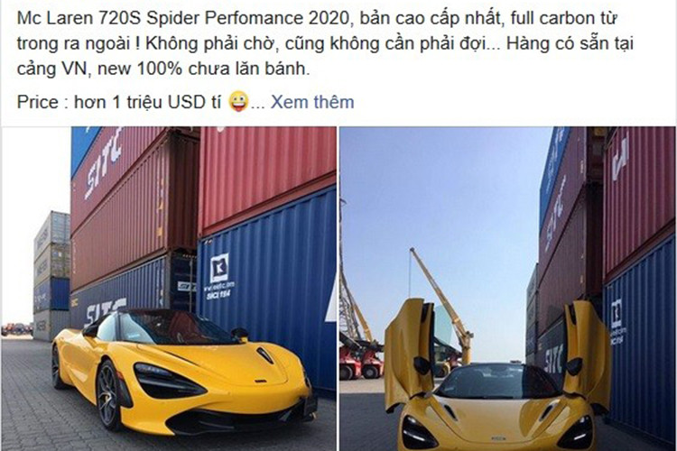 Theo thông tin người rao bán chiếc giá xe McLaren 720S Spider mui trần màu vàng độc nhất Việt Nam khoảng hơn 23 tỷ đồng, các đại gia Việt cần phải chi ra hầu bao là có thể mang siêu xe này về garage. Hiện tình trạng của xe là chưa lăn bánh cũng như đổ xăng tại Việt Nam.