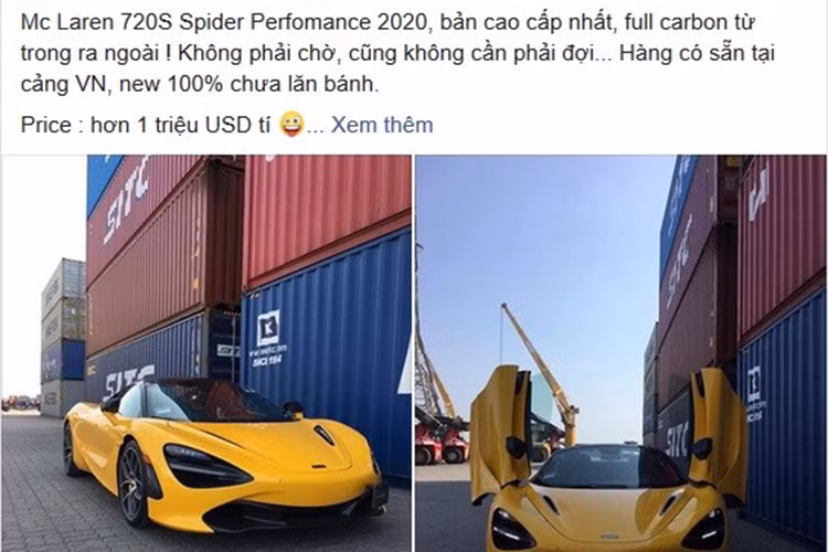 Theo thông tin người rao bán chiếc giá xe McLaren 720S Spider mui trần màu vàng độc nhất Việt Nam khoảng hơn 23 tỷ đồng, các đại gia Việt cần phải chi ra hầu bao là có thể mang siêu xe này về garage. Hiện tình trạng của xe là chưa lăn bánh cũng như đổ xăng tại Việt Nam.