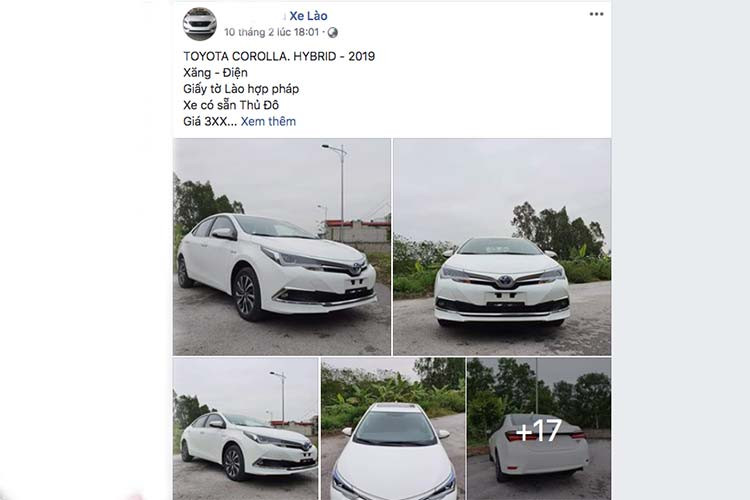 Đáng chú ý Toyota Corolla Hybrid 2019 mới này lại mang biển số…Lào, tuy nhiên nó được người bán rao trên mạng xã hội với mức giá chỉ khoảng hơn 300 triệu đồng. Ngoài ra chiếc xe còn được "chào hàng" là mang biển số và giấy tờ Lào hợp pháp, xe hiện đang có sẵn tại Hà Nội...