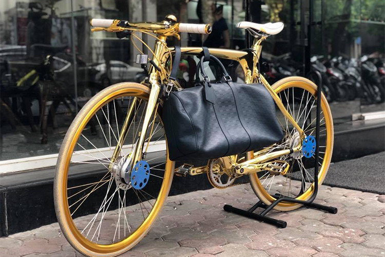Chủ nhân của chiếc xe đạp mạ vàng “nổi tiếng” trên cộng đồng mạng là chủ của một đơn vị kinh doanh các mặt hàng cao cấp tại Hà Nội, đồng thời cũng là một người thích sưu tầm xe đạp. Khi mẫu xe đạp mạ vàng xuất hiện trên thị trường, anh đã nhờ bạn ở ngước ngoài đưa về.
