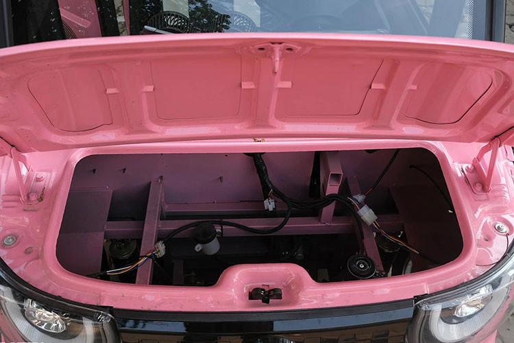 Thời gian sạc đầy bình điện cho xe là 10 tiếng. Củ sạc rất giống với loại sử dụng cho xe đạp điện. Mô-tơ đặt ở cầu sau một cách lộ thiên. Khoang máy rỗng không, chỉ có vài dây điện liên quan đến hệ thống đèn, còi. Kính bên cửa xe chỉnh cơ. Camera lùi chất lượng hiển thị kém.