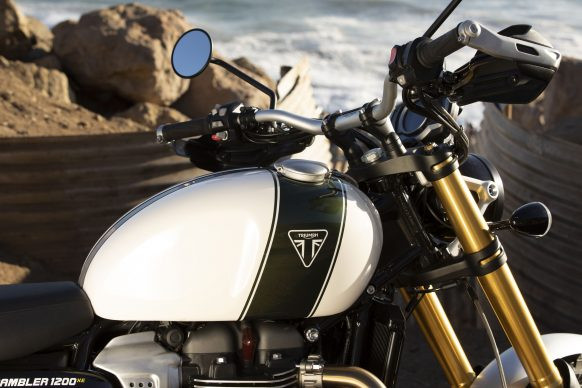 Scrambler 1200cc phiên bản 2019 cũng sẽ sử dụng logo mới của Triumph, cùng dải màu sắc hoàn toàn mới mẻ. Yên xe cũng được thiết kế lại với sự kết hợp của da và chỉ trần cho ngoại hình khá cổ điển và hữu dụng. 