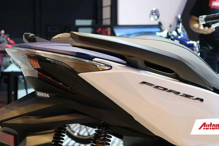 Khung xe cũng được thiết kế lại, đơn giản hơn để giúp giảm trọng lượng của xe. Ngoài ra, chiều rộng thân xe Honda Forza 250 2018 thu gọn lại 2mm, góc nghiêng phuộc trước giảm 0,5 độ, từ 27 độ xuống còn 26,5 độ. Cốp chứa đồ dưới yên thiết kế lớn, có thể đựng vừa hai mũ bảo hiểm nửa đầu cùng nhiều đồ vật nhỏ gọn khác.