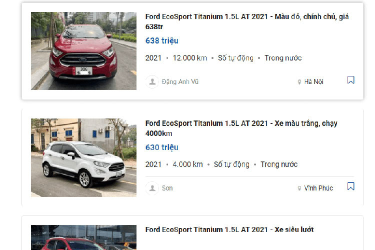 Theo nhiều chuyên gia đánh giá - chính sự “lười” thay đổi về thiết kế đã khiến EcoSport trở nên tụt hậu so với các “tân binh” trên thị trường. Giá bán Ford EcoSport cũ hiện nằm trong khoảng từ 348 – 638 triệu đồng, tùy phiên bản, năm sản xuất và số ODO cụ thể. Khoảng giá này khá hấp dẫn so với mức niêm yết từ 603 – 686 triệu đồng của xe mới.