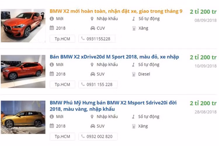 Hiện tại một số đại lý chính hãng của Thaco BMW tại Việt Nam đã bắt đầu nhận đặt cọc xe BMW X2 với giá bán tạm tính là 2,2 tỷ đồng, thời gian nhận xe nhanh nhất là giữa tháng 10 hoặc đầu tháng 11/2018. 