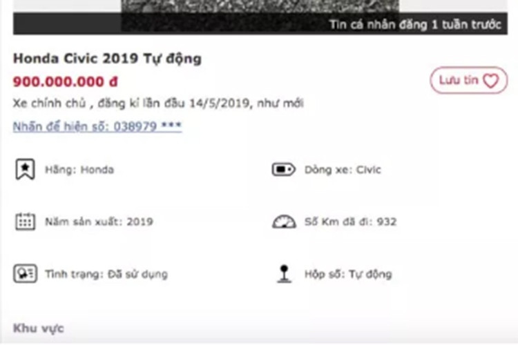 Chiếc Honda Civic RS hàng lướt này đang được chủ nhân ở TP HCM rao bán với mức giá 900 triệu đồng, đây là một gợi ý sở hữu Civic RS 2019 mới cho nhiều người nhằm tiết kiệm ngân sách lên đến gần 150 triệu đồng, số tiền thừa sức để “đập hộp” thêm một chiếc Honda SH150i.