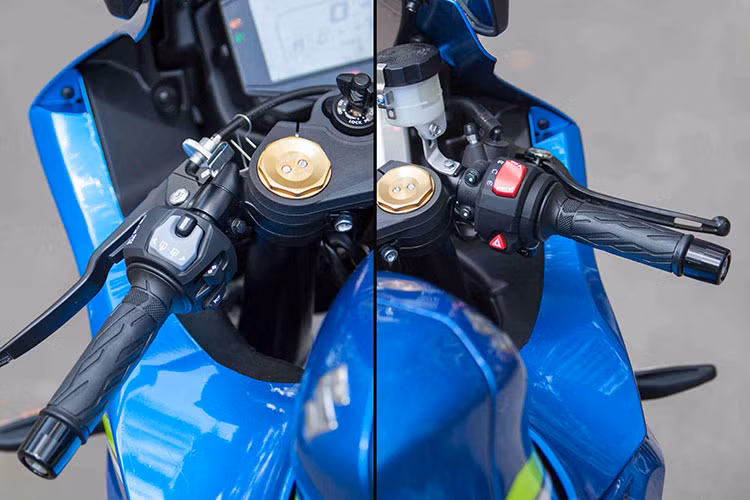 Ở các hệ thống đèn báo, Suzuki cũng đã loại bỏ xi-nhan tích hợp trên gương hậu, thay vào đó là đèn báo rẽ được lắp trên thân xe một cách rất khéo léo. Với đặc điểm thiết kế này, các tay chơi Việt sẽ tháo bỏ dễ dàng gương hậu mà không cần lăn tăn tới việc thiết lập lại đèn xi-nhan trước cho xe. Các nút bấm điều khiển không có gì thay đổi.