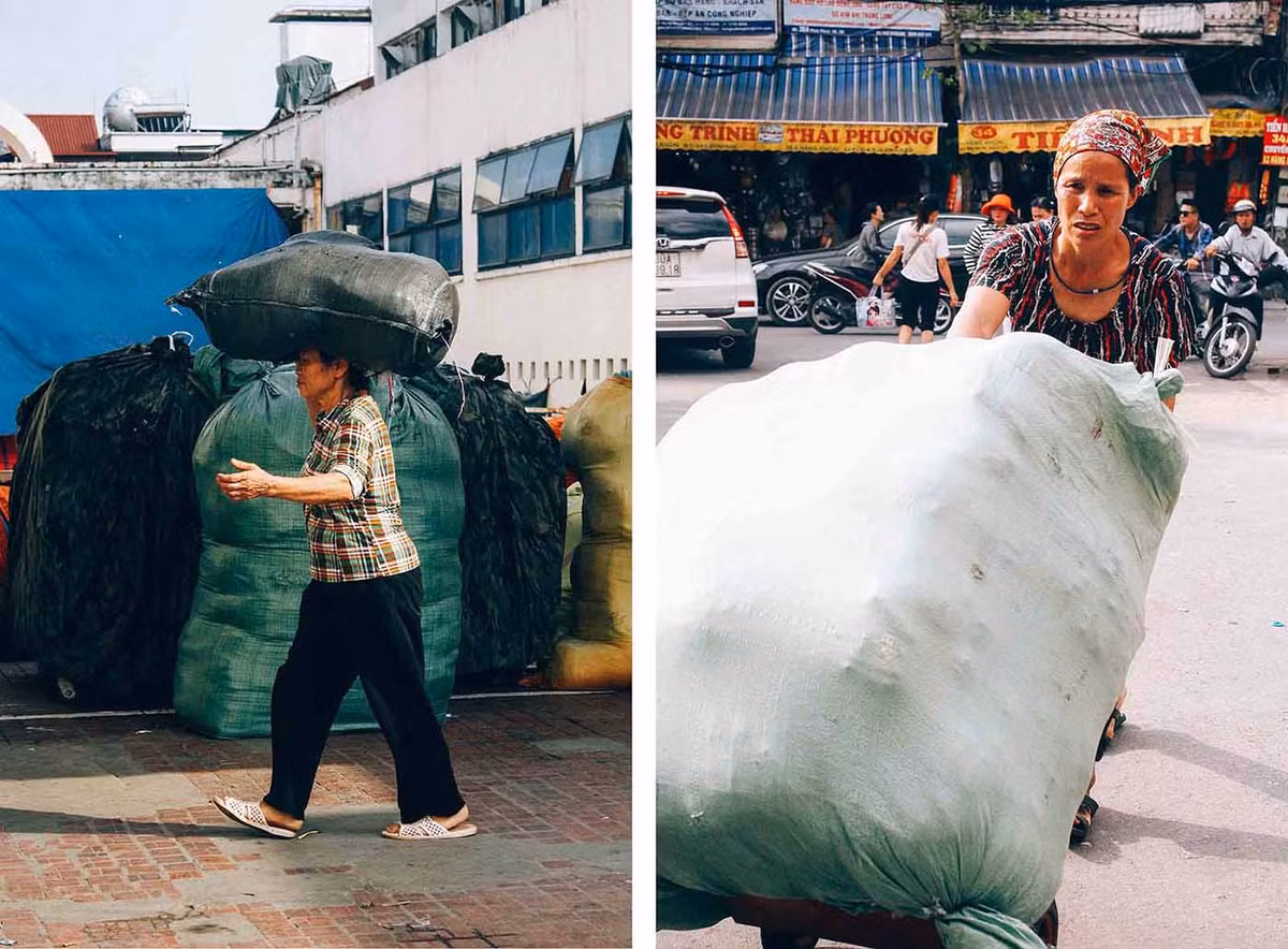 Nhiều người phụ nữ dù đã lớn tuổi nhưng vẫn cần mẫn với từng chuyến hàng để có được thu nhập. Bà Thu (Thái Bình) chia sẻ: “Dù vất vả nhưng tôi làm lâu rồi nên cũng quen việc. Lúc nào đau ốm thì tôi nghỉ, sau một thời gian quay lại công việc, lại đau nhức cả người, không quen nữa”.