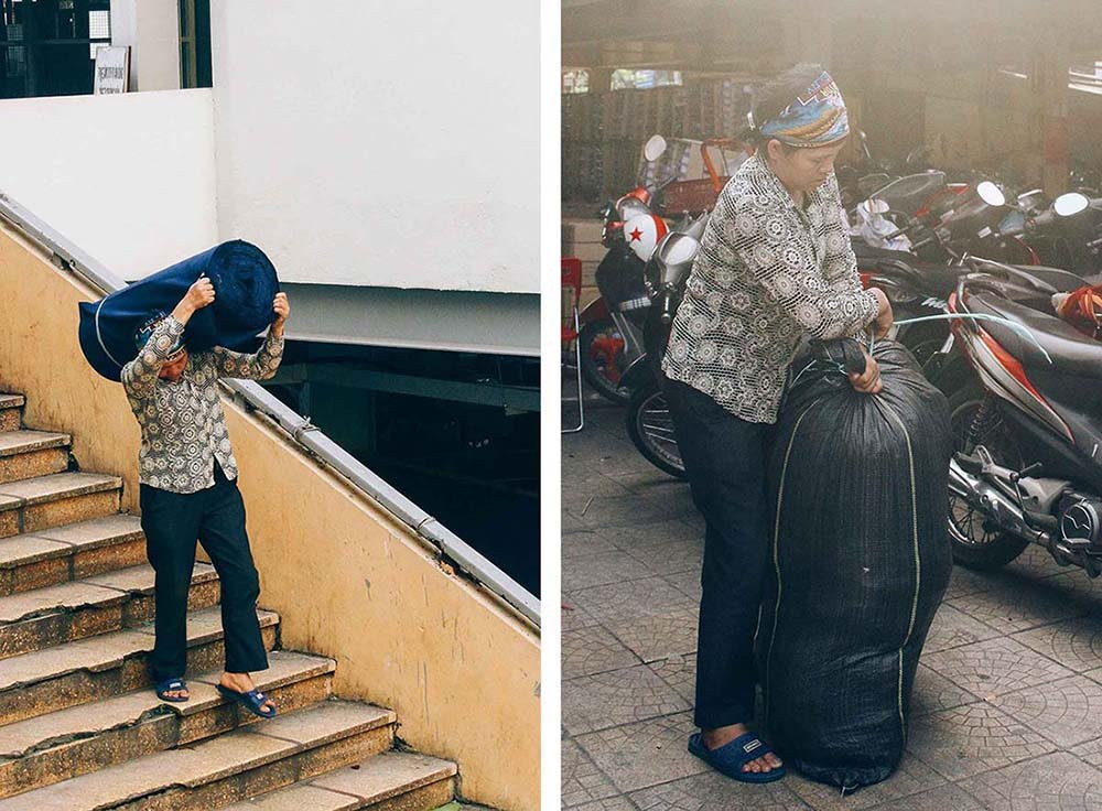 Những nữ lao động này có sức khỏe và làm việc hăng say. Họ có thể làm theo nhóm hoặc từng người đơn lẻ nhận bốc hàng thuê từ khách mua buôn nhỏ đến những nhà buôn lớn. Mỗi lần vác và đóng gói cho khách, họ nhận tiền công từ 10.000 đồng đến 20.000 đồng. “Thu nhập của chúng tôi khá bấp bênh. Vào mùa hè, khi thời tiết nắng nóng, chúng tôi mới có nhiều người thuê bốc hàng, kiếm đủ ăn qua ngày. Còn mùa đông thì công việc ít hơn”, một phụ nữ chia sẻ.