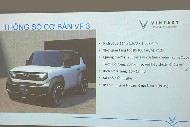 Qua hình ảnh được hé lộ, có thể thấy VinFast VF3 chạy điện sẽ sở hữu kích thước tổng thể đó là chiều dài 3.114 mm, chiều rộng 1.673 mm và chiều cao 1.567 mm. Nếu những dữ liệu này chính xác thì VF3 sẽ có kích thước nhỉnh hơn so với "đối thủ" Wuling Hongguang Mini EV sắp bán ở Việt Nam. Cụ thể, VinFast VF3 dài hơn 197 mm, rộng hơn 180 mm và thấp hơn 54 mm, một con số đáng kể.