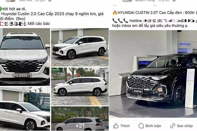 Trên thị trường xe cũ, một số chủ xe rao bán Hyundai Custin 2023 bản 2.0 Cao cấp VIN 2023 siêu lướt, chạy khoảng 9.000 km với giá khởi điểm chỉ hơn 900 triệu. Nếu như người bán cung cấp thông tin trung thực thì độ mới của chiếc xe này tương đương xe bán tại đại lý.
