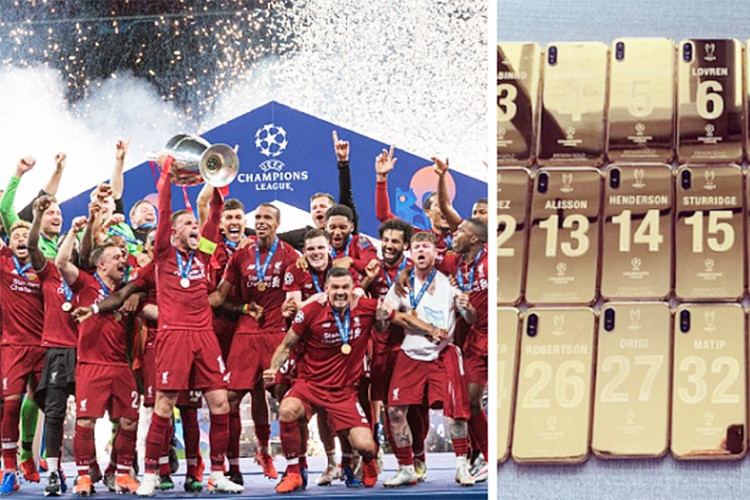 Sau chiến tích vô địch Champions League, 27 cầu thủ câu lạc bộ bóng đá Liverpool cùng huấn luyện viên Jurgen Klopp đã bất ngờ được tặng món quà đặc biệt - mỗi người 1 chiếc iPhone X mạ vàng 24K. 