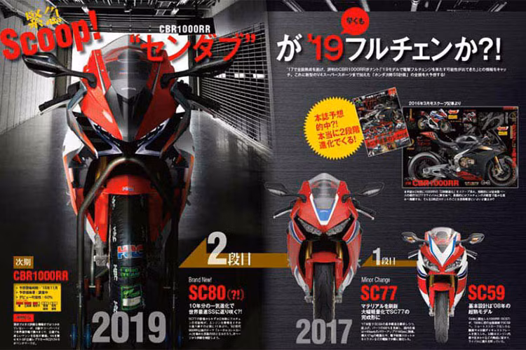 Cũng theo Young Machine, CBR1000RR 2019 ngoài động cơ I4 truyền thống, Honda cũng đang âm thầm phát triển một mẫu sportbike trang bị động cơ V4 hoàn toàn mới. Tin đồn này hoàn toàn có cơ sở bơi trên thị trường hiện nay, Aprilia đã có mẫu Aprilia RSV4, Ducati có Panigale V4, tin đồn về việc KTM sắp tung ra một mẫu sportbike thương mại trang bị động cơ V4 đang khiến Honda sốt ruột.