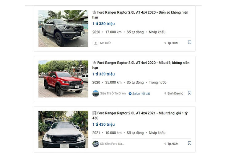 Ford Ranger Raptor cu tai Viet Nam dat hon xe moi hang tram trieu