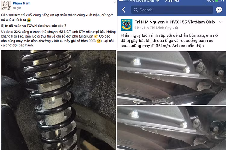 Cá biệt, trên các diễn đàn của người sử dụng xe Yamaha NVX tại Việt Nam cũng đang đặt dấu hỏi lớn khi công ty Yamaha motor Việt Nam cho rằng giảm xóc sau của NVX hoàn toàn bình thường, đảm bảo an toàn, nhưng các đại lí ở một số tỉnh/thành như Hà Nội, TP HCM, Quảng Nam hay một số tỉnh miền Tây Nam Bộ... lại hứa thực hiện đổi giảm xóc mới cho khách hàng. Lý do của việc chấp nhận đổi này là gì?