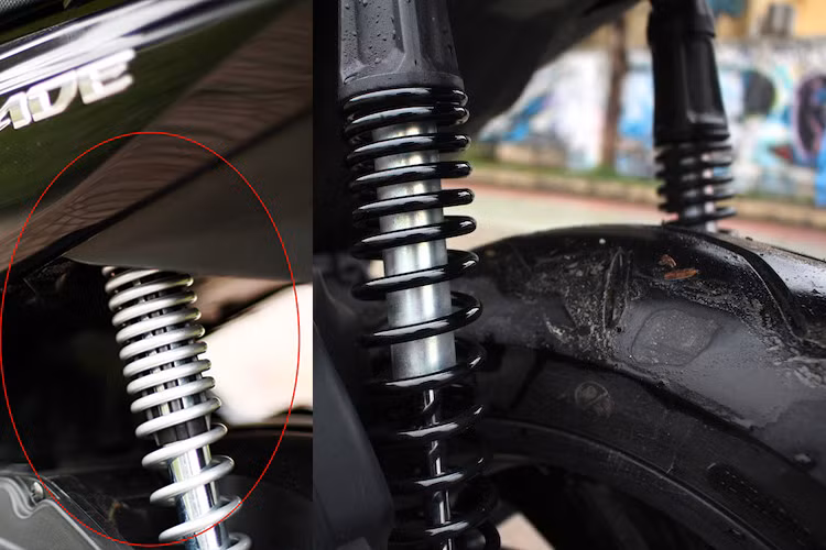 Trên thực tế cho thấy, ngay cả đối thủ chính của Yamaha NVX tại Việt Nam hiện nay cũng đang sử dụng hệ thống giảm xóc sau có thêm một chi tiết bằng nhựa nằm giữa lò xo và ti giảm chấn để hạn chế khả năng cọ xát giữa hai chi tiết này (ảnh bên trái của xe Honda Air Blade, bên phải của Yamaha NVX). Báo điện tử Kiến Thức sẽ tiếp tục đưa thông tin đến bạn đọc về vấn đề của mẫu xe tay ga Yamaha NVX.