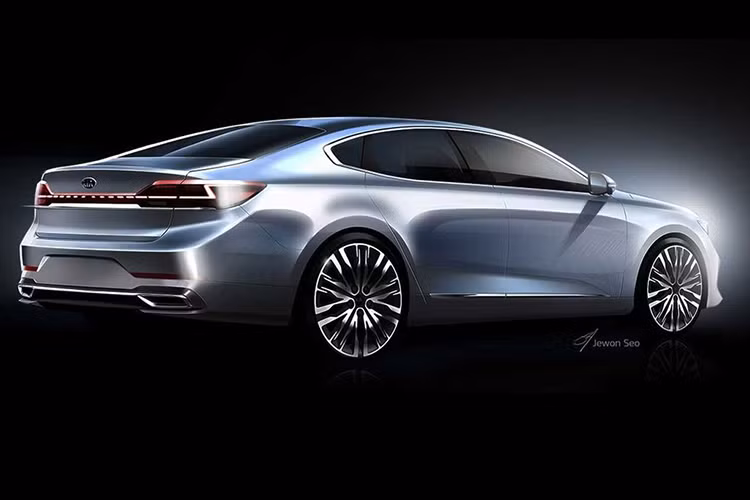 Thông qua những hình ảnh teaser có thể nhận thấy, ở phiên bản 2020 dường như K7 đã mang hơi hướng thiết kế mới, đơn giản và tinh tế hơn. Ở phần đầu xe, mặt ca-lăng được các kỹ sư của Kia tái thiết kế với dấu ấn hình mũi hổ đặc trưng sắc nét hơn. Cụm đèn chiếu sáng full-led chính không còn rườm rà, sắc nhọn như phiên bản trước nữa mà thay vào đó là những nét thẳng cắt nhau một cách gọn gàng.