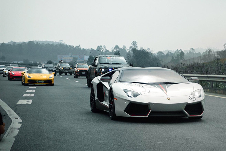 Ferrari 488 GTB (2 chiếc). Ferrari F12 Berlinetta, Ferrari 458 Italia độ Liberty Walk, Ferrari California T hay Porsche 911 GT3 RS. McLaren 650S Spider là thành viên duy nhất không theo đoàn lên Sapa. 