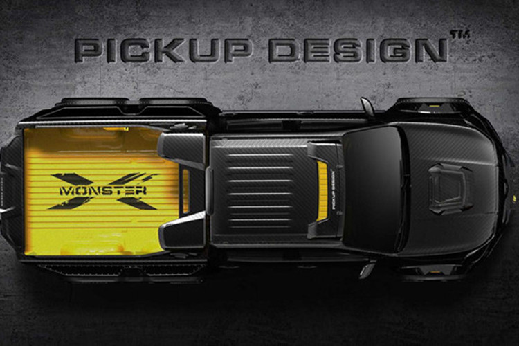 Để có thể vận hành ổn định trên mọi địa hình, hệ thống treo được cải tiến giúp điều chỉnh linh hoạt độ nâng hạ gầm, các bánh xe cỡ lớn cũng được tích hợp đĩa phanh carbon-gốm hiệu suất cao. Tấm lót thùng hàng được phủ loại sơn vàng đặc biệt, tương phản với tông đen chủ đạo ở ngoại thất.