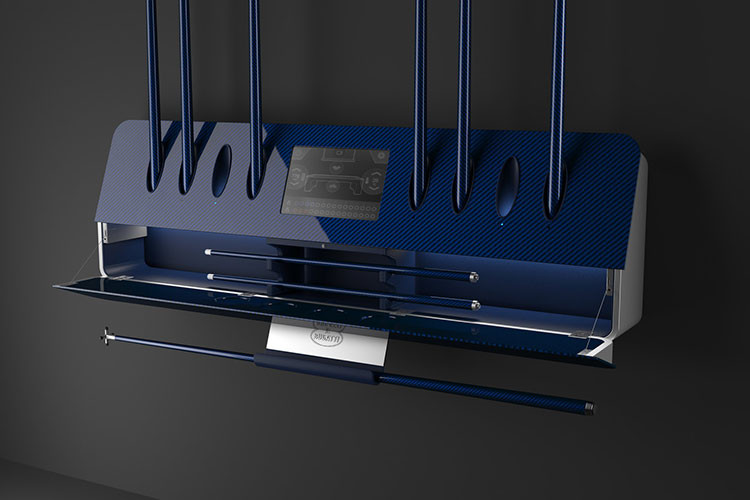 Các cây cơ được làm bằng cùng một vật liệu nhẹ và có các đầu bằng nhôm gia công CNC, mang thiết kế tương tự các nút bên trong siêu xe Chiron.