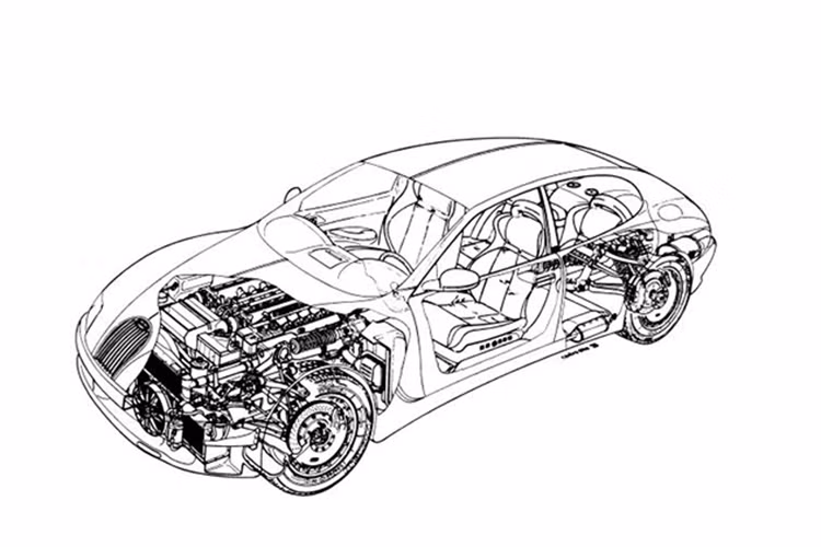 Bản phác thảo thiết kế của Bugatti EB112 thời điểm những năm 90.