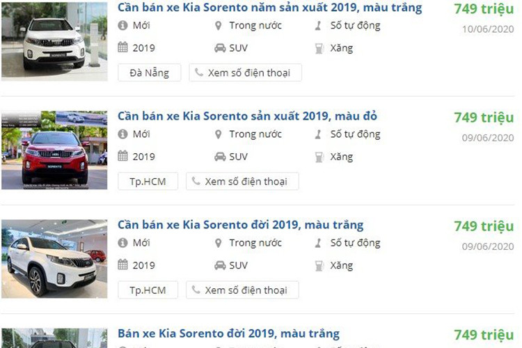 Kia Sorento 2019 mới được rao bán với giá 749 triệu đồng. Mới đây theo thông tin từ phía các đại lý thông báo, khách mua xe hơi Kia Sorento chính hãng tại thời điểm này có thể "đút túi" 100 triệu đồng tiền mặt và được tặng kèm gói phụ kiện trị giá 10 triệu đồng. Giá sau giảm của Kia Sorento thế hệ cũ lần lượt là: 749 triệu, 799 triệu và 889 triệu đồng. Website chính thức của Kia Việt Nam đã xác nhận chương trình ưu đãi khủng cho mẫu xe này. Theo tìm hiểu của phóng viên, những chiếc xe Kia Sorento giảm giá khủng đều là đời 2019. Có thể đây là hàng tồn kho. Đại lý muốn đẩy hàng tồn để chuẩn bị đón thế hệ mới. Không những giảm giá sâu cho xe mới đời 2019, một số nơi còn dành ưu đãi cho khách hàng mua xe đời 2020.
