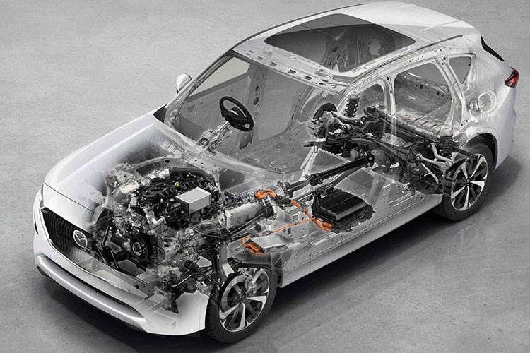 Cuối cùng là hệ truyền động plug-in hybrid, bao gồm máy xăng Skyactiv-G 4 xi-lanh, hút khí tự nhiên, dung tích 2.5L, 1 mô-tơ điện, cụm pin lithium-ion và hệ dẫn động 4 bánh toàn thời gian i-Activ. Hệ truyền động này tạo ra công suất tổng cộng 319 mã lực tại tua máy 6.000 vòng/phút và mô-men xoắn cực đại 500 Nm tại tua máy 4.000 vòng/phút.