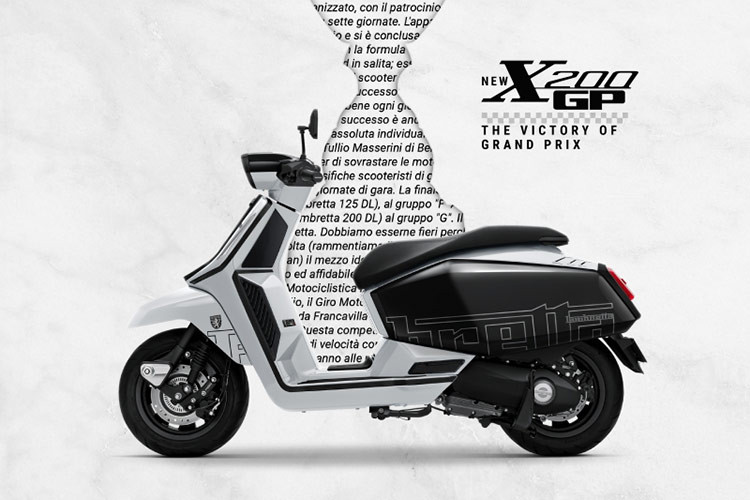 Điểm nhấn của Lambretta X200 GP bản đặc biệt này là cách phối màu mới kèm bộ tem "Ink Splat" được in trên cả quay trước và hông xe. Ngoài ra, ốp hông bằng thép không gỉ cũng cho phép người sử dụng có thể tháo dời nếu muốn.