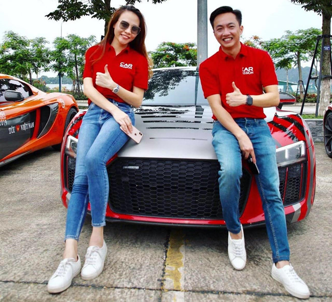 Tương tự Car Passion 2018, doanh nhân Nguyễn Quốc Cường (Cường Đô La) được tháp tùng bởi vợ sắp cưới - cựu người mẫu Đàm Thu Trang ở hành trình năm nay. Khác với đa số vợ hoặc người yêu của các thành viên khác, Đàm Thu Trang còn tự mình cầm lái siêu xe Audi R8 V10 Plus của chồng sắp cưới. Ảnh: Đàm Thu Trang.